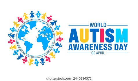 2 April world Autism Awareness Day concept colorful child boy and child girl circle world globe map background design template.