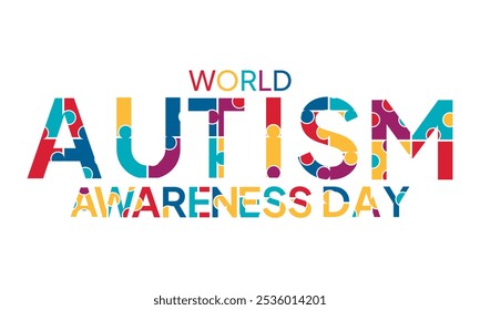 2 April world Autism Awareness Day colorful Puzzle icon with puzzle Awareness Ribbon banner or background design template.