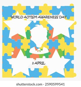 2 April world Autism Awareness Day social media post banner design set. Autism Awareness Day banner bundle with puzzle piece, child hand, awareness ribbon, love icon, child girl and boy vector design