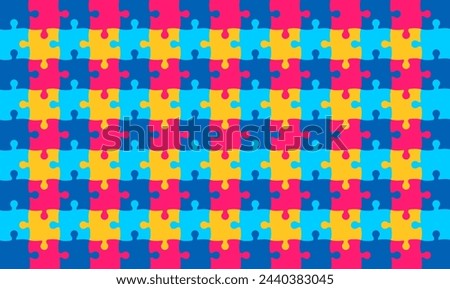 2 April world Autism Awareness Day colorful Puzzle piece seamless pattern background. use to background, banner, placard, card, and poster design template with text inscription.