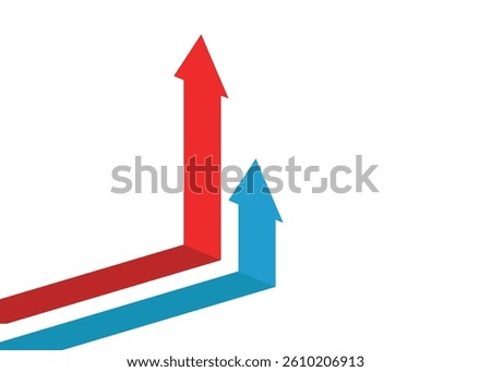 2 arrows pointing up represent competition, business growth, and trading profit red and blue