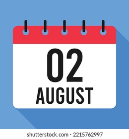 2. August-Kalender. blauer Hintergrund. Vektorkalender.
