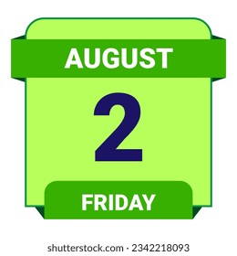 2 August, Friday. Date template. Useful design for calendar or event promotion. Vector illustration EPS 10 File. Isolated on white background. 