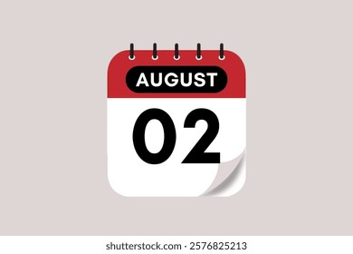 2 August month single day vector, illustration, calendar with rose red, black and off-white color background calendar August 2