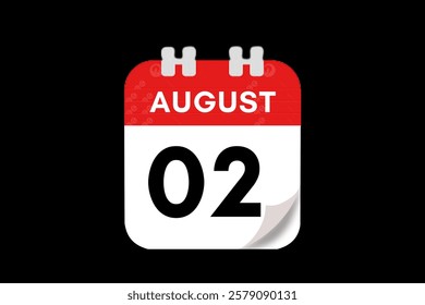 2 August month single day vector, illustration, calendar with red, gray, white and black color background calendar August 2