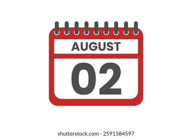 2 August month single day vector, illustration, calendar with red, black and white color background calendar August 2 