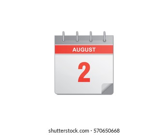 2 August red calendar vector illustration on white background