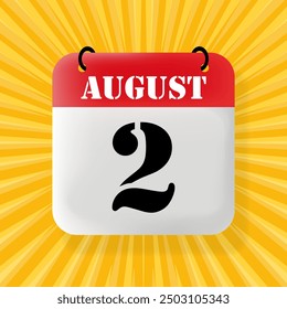 2 de agosto. Burbuja de discurso con calendario 2024, 2025. Año, mes, día, semana, gestión del tiempo. Concepto de planificación. Ilustración 3D. Estilo de arte Pop. Icono de línea de Vector para negocios y publicidad