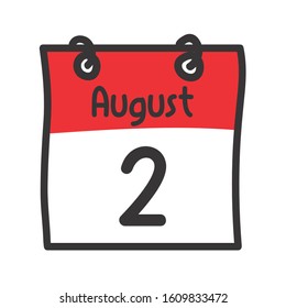 2 August. Vector flat daily calendar icon. Date and time, day, month. Holiday