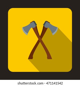 2 axe icon in flat style with long shadow. Equipment symbol