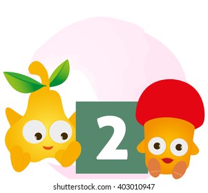 2 - "Baby Veggies Numbers for Kids" set, a cute lovely little pear plus a baby mushroom. Learn number and counting with baby veggies and kids.