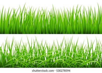 2 Backgrounds Of Green Grass, Isolated On White Background, Vector Illustration art