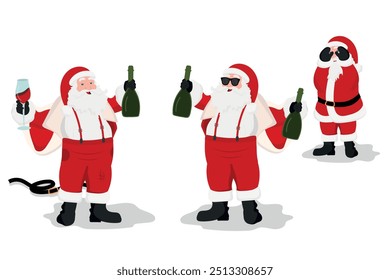 2 Bad funny drunk Santa Claus drinking other Santa in shocked