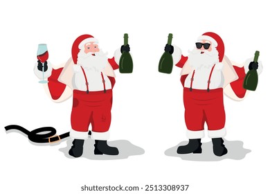 2 Bad funny drunk Santa Claus drinking 