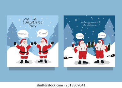 2 Bad funny drunk Santa Claus drinking. Card invitation 