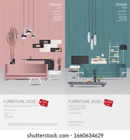 2 Banner Furniture Sale Advertisement Flayers Vector Illustration