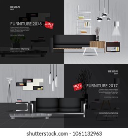 2 Banner Furniture Sale Design Template Vector Illustration