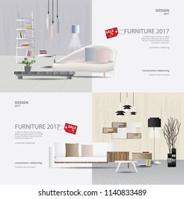 2 Banner Furniture Sale Design Template Vector Illustration