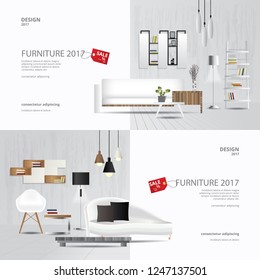 2 Banner Furniture Sale Design Template Vector Illustration