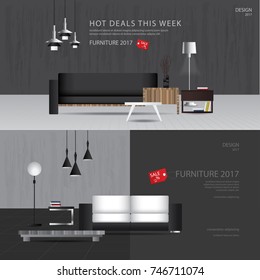 2 Banner Furniture Sale Design Template Vector Illustration