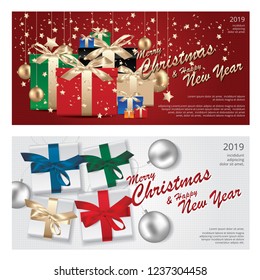 2 Banner Merry Christmas & Happy New Year Template background Vector Illustration