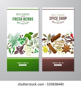 2 banners with herbs and spices seamless borders