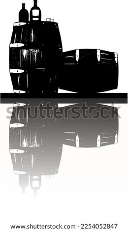 2 barrels with bottles and glases