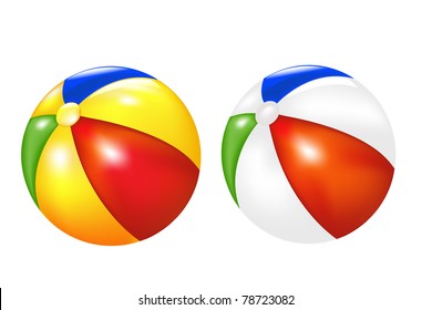 2 Bolas De Playa, Aisladas En Fondo Blanco, Ilustración Vectorial