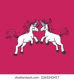 2 beautiful couple unicorn vector illustration  