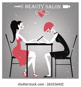 2 beautiful ladies in the nail salon.