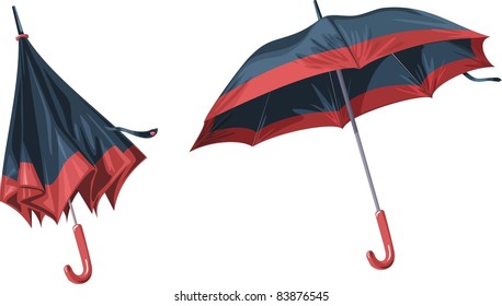 2 beautiful umbrella on a white background. High Detailed Blue pink Umbrella, isolated on white background, vector illustration 