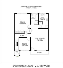 Projeto de plano de casa 2d de 2 quartos