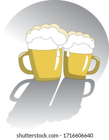 2 beers with spills over the edge of the glass