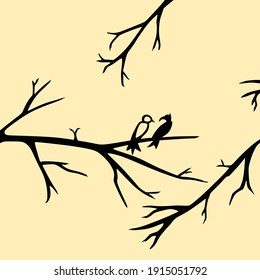 2 bird at with branches. simple and simbolic
