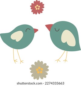2 birds with flowers illustration easter