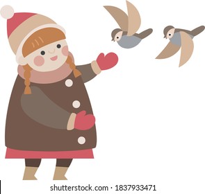2 birds and a little girl