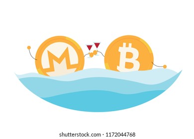 2 bitcoin cryptocurrency cartoon have pool party flat design style vector eps10 illustration