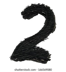 2 - Black handwritten number on  white background. Acrylic colors.  Vector Illustration. 