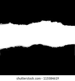 2 Black Torn Paper Borders, Vector Illustration