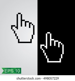 2 black and white hand cursor icons. Vector illustration.