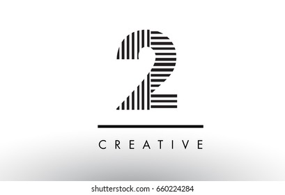 2 Black and White Number Logo Design with Vertical and Horizontal Lines.