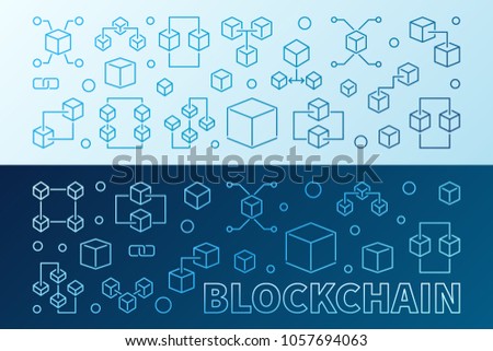 2 blockchain creative colored banners or backgrounds in thin line style. Block chain vector modern illustration