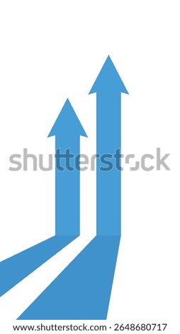 2 blue business arrows in a row pointing up in vertical format