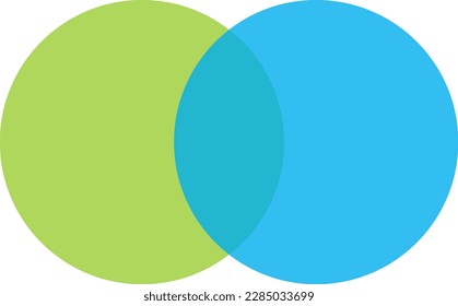 2 blue and green color circles background with overlap layer. For wallpaper, cover, banner, poster and placard. Abstract flat background for business card and flyer template, vector illustration 