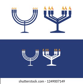 2 blue menorah icon for celebrate the hanukkah day, happy hanukkah day