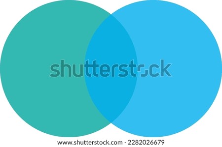 2 blue and teal color circles background with overlap layer. For wallpaper, cover, banner, poster and placard. Abstract flat background for business card and flyer template, vector illustration 