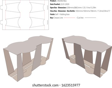 2 Bottle Box template die cut vector