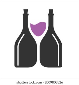 2 bottles with glass in the middle, negative space logo style.
