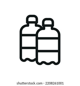 2 Flaschen Wasser einzeln Vektorsymbol, zwei Plastikflaschen Vektorsymbol mit bearbeitbarem Hub