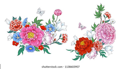 2 bouquets with  flowers in Chinese style